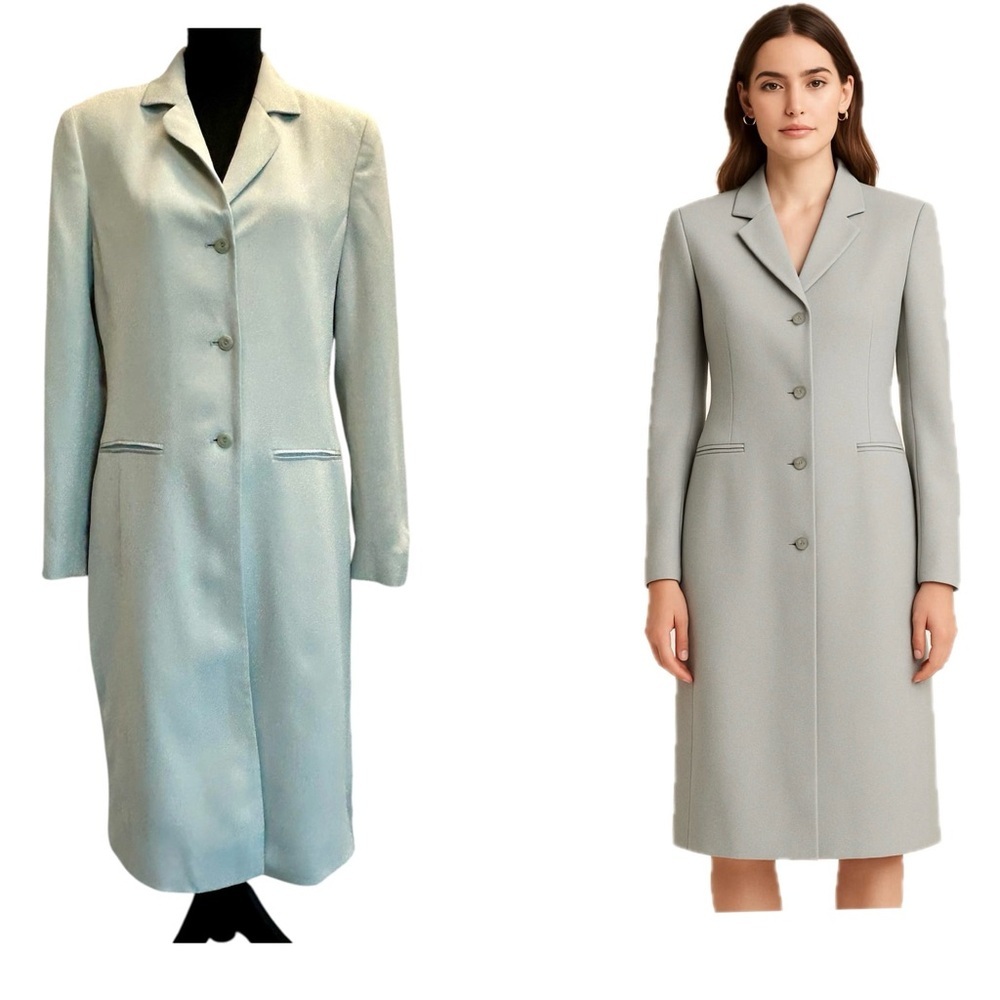 Liz Claiborne Collection light gray duster midi dress coat 8 button front classy
